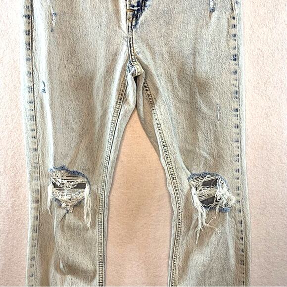 Zara‎ High Rise Distressed Jeans Sz 4 Acid Wash Slim Spilt Hem Light - Picture 3 of 14